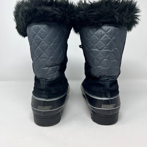 Khombu Nordic Women's Black Leather Waterproof Faux Fur Lace Boots Size 10 - Picture 4 of 6